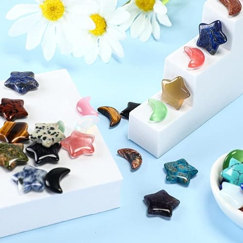 Nuenen 72 Pcs 0.8 inch Bulk Star Moon Worry Stones, Pocket Crystals Small | Polished Thumb Stones, Star and Moon Shaped Crystals for Meditation Reiki Witchcraft, Chakra Balancing Decor thumbnail 7