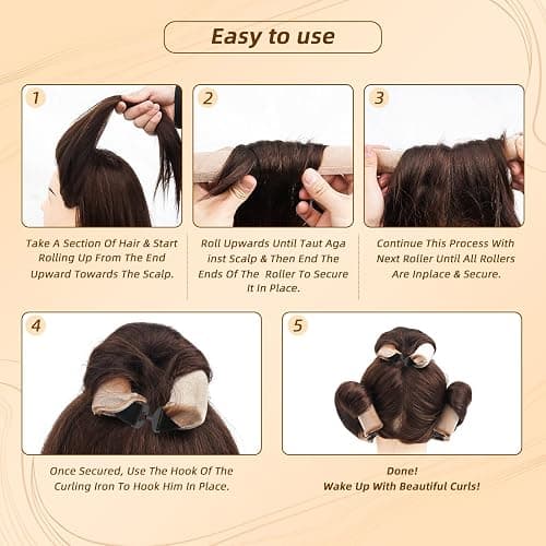Overnight Heatless Hair Curler Blowout Rods Jumbo, Flexi Rods for Soft Heatless Curls, No Heat Overnight Sleeping Curls Styling Tools 3pcs Khaki thumbnail 4