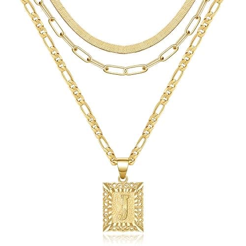 KissYan Gold Layered Necklace Set for Womens, 14K Gold Plated Initial Letter Pendant Necklaces Paperclip Snake Choker Alphabets from A-Z Figaro Chain Jewelry Gift - Image 1