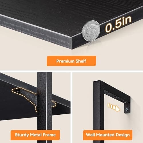 ODK 6-Tier Ladder Shelf, 87 Inches Wall Mounted Ladder Bookshelf with Metal Frame, Open Industrial Shelves for Home Office, Bedroom and Living Room, Black - 12"D x 24"W x 87"H - Black thumbnail 6
