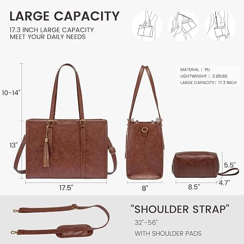 LOVEVOOK Laptop Bag for Women Vintage Leather Laptop Tote 17.3 inch Large Capacity Computer bag with Clutch Purse for Work thumbnail 4