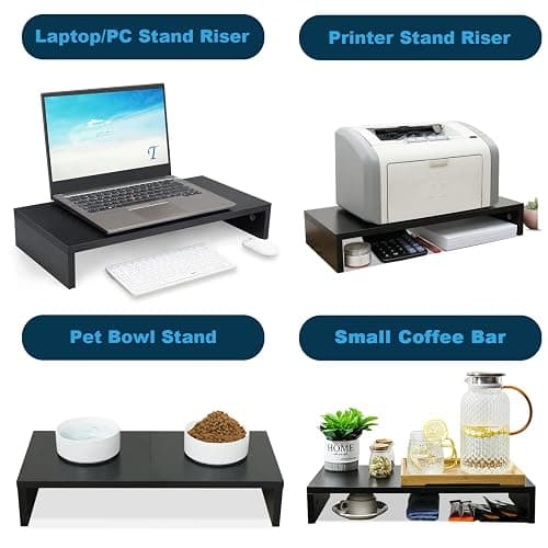 TEAMIX 20 Inch Monitor Stand Riser, Black Desktop Stand for PC/TV/Laptop/Printer, Wood Monitor Riser with Storage, Computer Stand Keyboard Organizer thumbnail 4