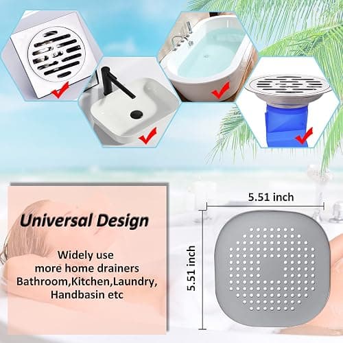 Bovinde Hair Drain Catcher,Square Cover for Shower 2 Pack (Sliver Grey) | Drainer Cover Silicone Hair Stopper with Suction Cups,Protector Accessories,Easy to Install Suit for Bathroom,Bathtub,Sink thumbnail 2