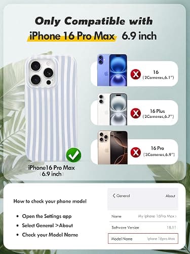 Compatible with iPhone 16 Pro Max Case, with Aesthetics Striped Design Case for Women Girl, Cute Fashion Soft TPU Slim Protection Phone Case for iPhone 16 Pro Max 6.9'' - Light Blue & White thumbnail 2