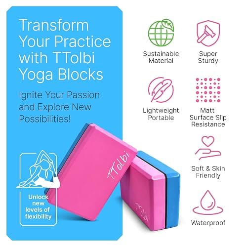 Yoga Blocks 2 Pack with Strap and Guide – Soft Non-Slip EVA Foam Blocks | High-Density Pilates Blocks for Home Workouts, Dance, Ballet, Gymnastics & Stretching Exercise, Dance Accessories and Gifts thumbnail 3