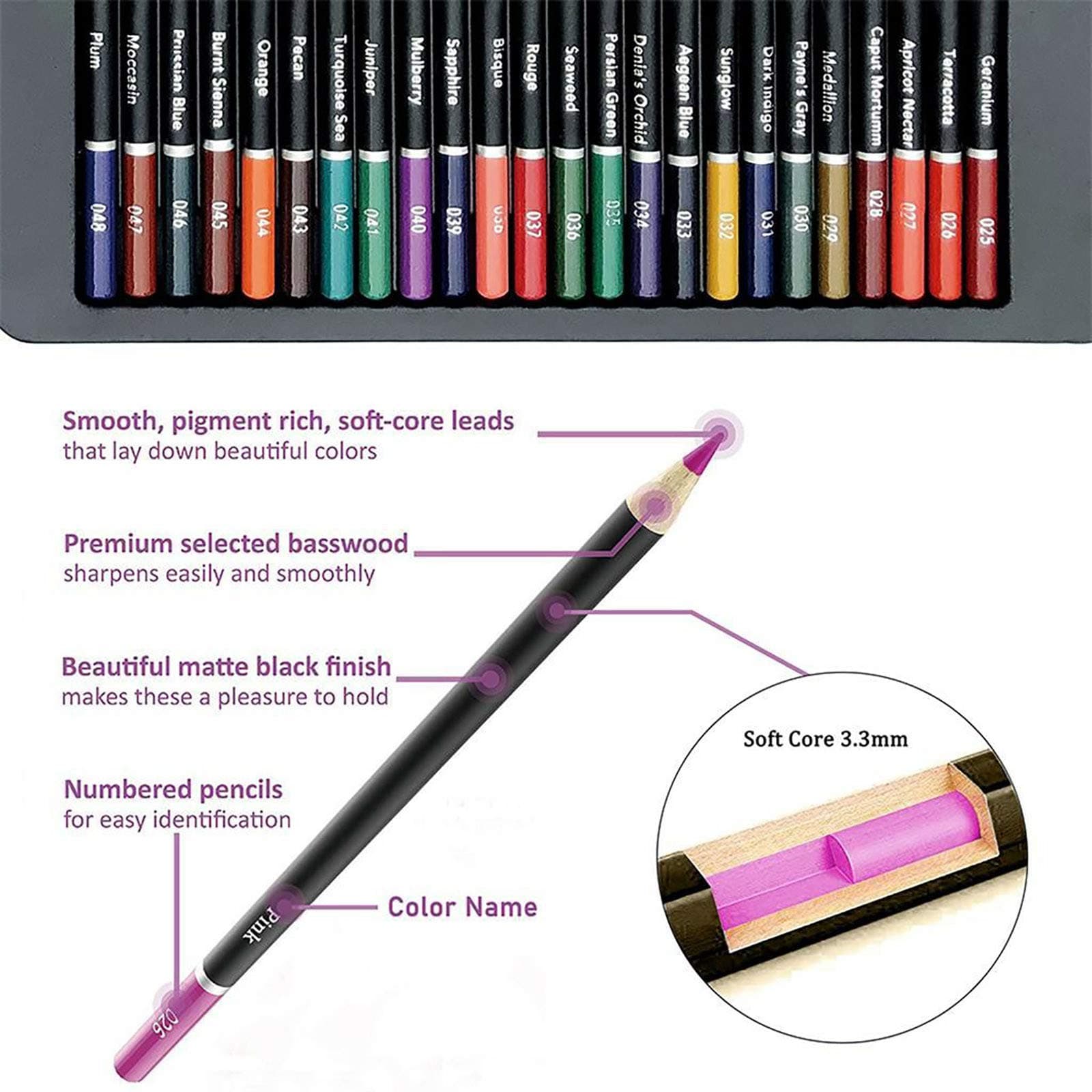 Conjunto profissional de lápis de cor ToneGrip para desenho e esboço com 72 unidades, lápis de cor grafite, ferramenta de haste de carvão, estojo de lona com zíper, para crianças adultos, adolescentes e artistas thumbnail 5