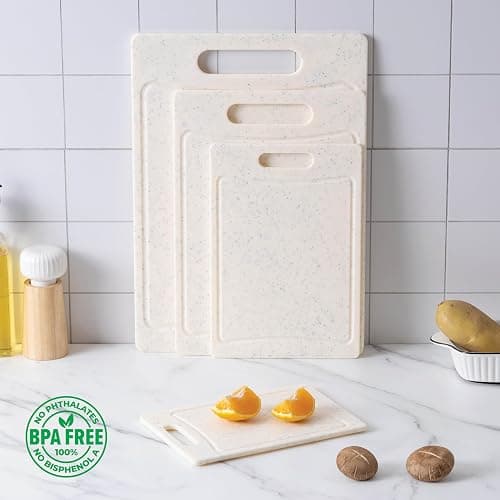 COOK WITH COLOR Non-Slip Cutting Board Set – Kitchen Essentials with Easy Grip Handle for Meat, Veggies, and Fruits, 4 Cutting Boards, White - 4 Cutting Boards - White thumbnail 6