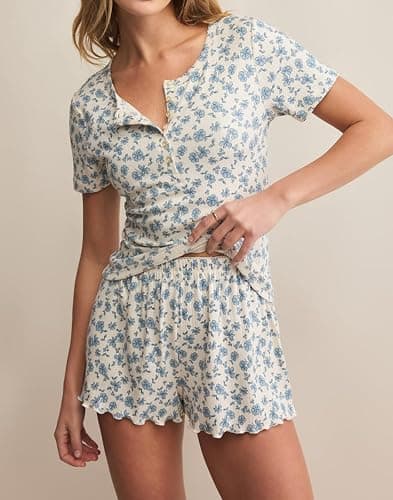 Lacozy Cute Pajama Sets for Women 2 Piece Short Pj Sets Woman Sleepwear | Womens Summer Pajamas Sets, Cute Pjs, Floral Print, Button Shirt and Shorts, Y2k Pajamas Shorts Set, Soft Loungewear, Lounge thumbnail 2