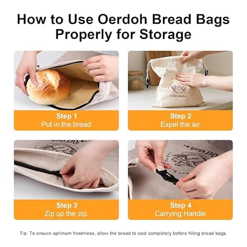 Oerdoh Bread Bags for Homemade Bread - 2 Packs XL Reusable Organic Beeswax Linen Cotton Sourdough Bag, Homesteading Essentials Sourdough Bags with Sealing Zip to Keep Fresh thumbnail 5