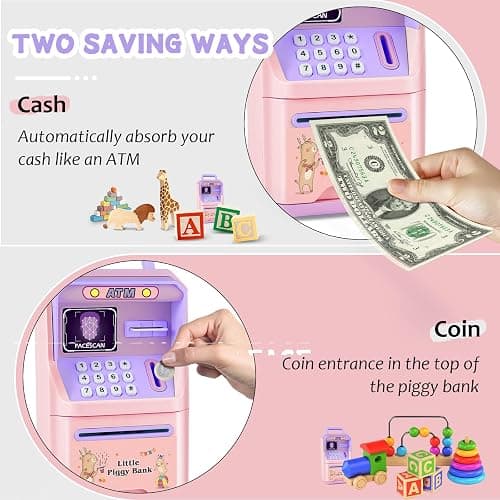Tlsmyjlwj Piggy Bank for Kids, ATM Coin Bank Toys Gifts, Electronic Piggy Banks Money Safe for Kids Toys Ages 3 4 5 6 7 8 9 10 11 12 Year Old Girls Birthday Gifts, Pinkish Purple thumbnail 4