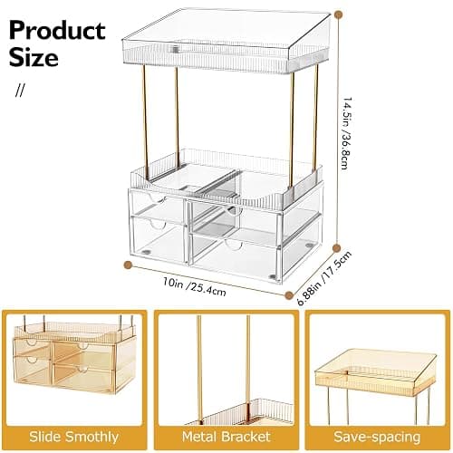 SNSLXH 4-Tier Clear Makeup Organizer Bathroom Storage | 4 Drawers Cosmetics Organiser, Ideal for Countertop, Bathroom, Office, Dresser, for Cosmetics, Skincare, Perfume, Lipstick thumbnail 3