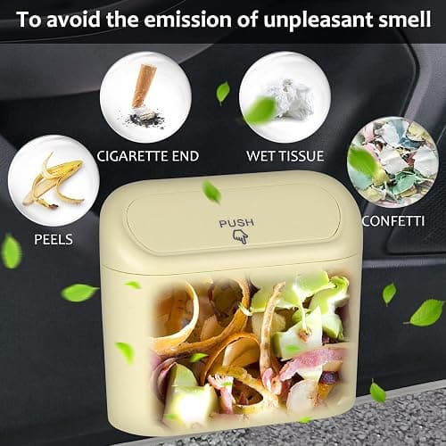 Accmor Car Trash Can, Portable Vehicle Trash Bin with Lid, Car Dustbin Garbage Organizer Holder with One Roll Trash Bag, Leakproof Hanging Mini Cars Storage Bag Container for Auto, SUV, Office (Beige) thumbnail 7