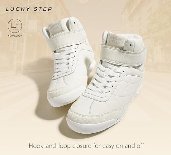 LUCKY STEP Women's High Top Sneakers Hook and Loop Lace Up Fashion Basketball Ankle Boots Skate Tennis Shoes Walking Casual Shoes thumbnail 6