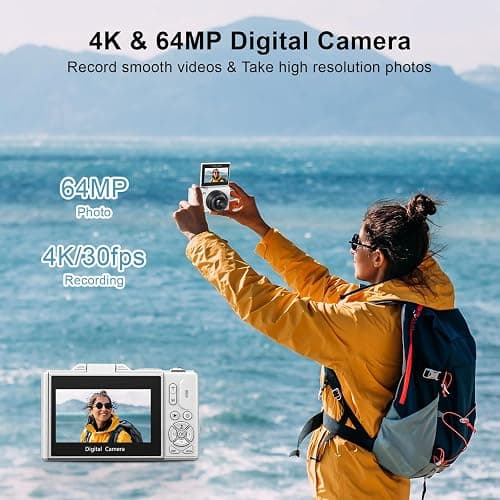 VJIANGER 4K Digital Camera, Vlogging Camera with 180° Flip Screen | 64MP photos, 18X zoom, point-and-shoot for photography, YouTube, travel and beginners, WiFi sharing thumbnail 2