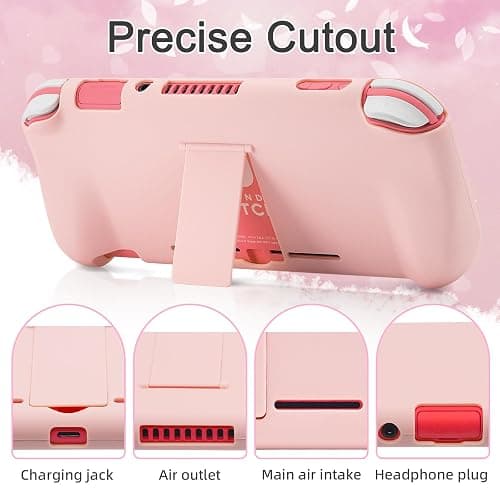 BRHE Pink Travel Carrying Case Accessories Kit for Switch Lite, Hard Protective Cover Skin Shell with Stand, Glass Screen Protector, Thumb Grip Caps 9 in 1 thumbnail 4