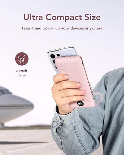 VEGER Portable Charger with Built-in AC Plug and Cables, All in One 10000mAh Ultra Slim Power Bank Travel Essentials, Fast Charging Battery Pack Compatible with iPhone, Samsung, Android (Crepe) thumbnail 8