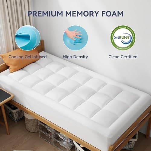 ELEMUSE 3 Inch Cooling Memory Foam Mattress Topper Twin XL, College Dorm Room Essentials, 2 Inch Pressure-Relief Memory Foam and 1 Inch Thick Soft Viscose Made from Bamboo Pillow Top for Hot Sleepers thumbnail 3