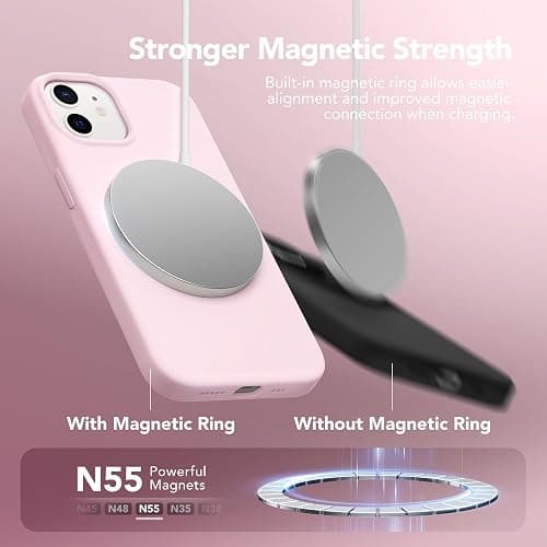 GONEZ Magnetic for iPhone 12 Case / 12 Pro Case, Compatible with MagSafe, [Screen Protector + Camera Lens Protector], Silicone Shockproof Anti-Scratch Protective Phone Case 6.1 inch, Chalk Pink thumbnail 3