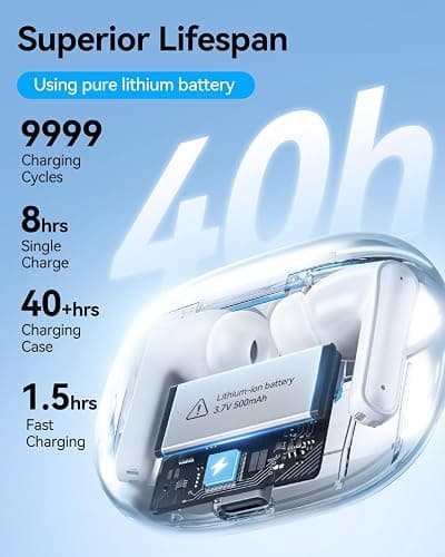 JGUG Wireless Earbuds, Bluetooth Ear Buds Headphones with LED Charging Case, Deep Bass Stereo Sound, 40 Hours Playtime, IP7, Lightweight in-Ear Earphones for iPhone Android Sports Workout - A-Silver thumbnail 3
