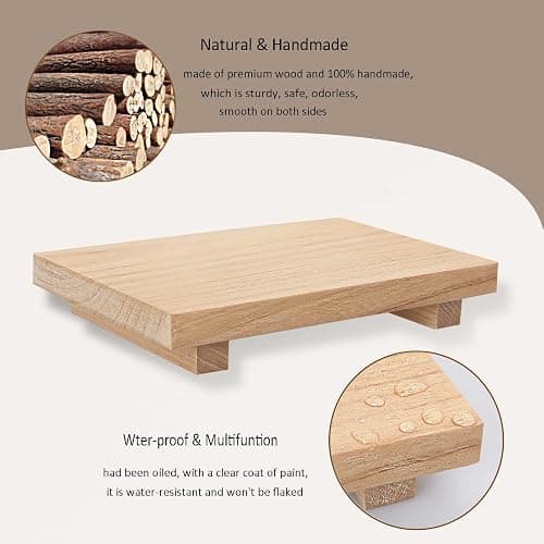 Wood Bathroom Tray Farmhouse Decor Kitchen Soap Holder, 9"x6" Burlywood | Waterproof, Lightweight, Easy Clean, Small Wooden Riser Pedestal Stand Accessories for Office Desk, Vanity, Counter, Sink thumbnail 6