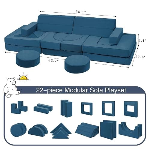 Edbuosy 22Pcs Modular Kids Play Couch - Kids Couch for Playroom Bedroom Living Rooms Toddler Sofa for Inspiring Child Creativity，Children Convertible Foam Sofa thumbnail 2
