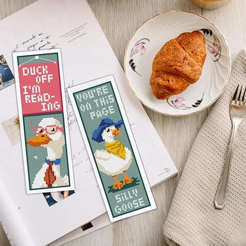 INFUNLY 6PCS Duck Cross Stitch Bookmark Kit for Beginners 2.99''×8.54'' Duckling Stamped Embroidery Bookmark Kits with Words Animals Needlepoint Bookmark Kit with Instruction for Book Lovers Readers thumbnail 7