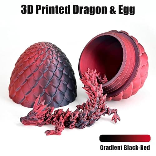 LOCYFENS 3D Printed Dragon Eggs with Dragon Inside, Articulated 3D Dragon Toys with 3D Dragon Eggs, Crystal Dragon Black Red thumbnail 3
