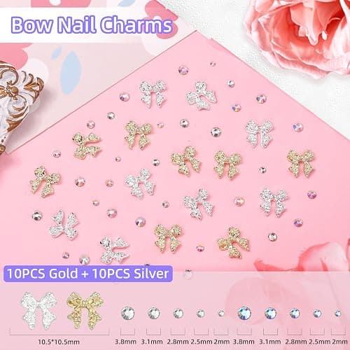 3D Bow Nail Charms and Gems, Pink Black Bows Flower Nail Art Charms Alloy Bows for Nails, Mixed Nail Gems Rhinestones Bowknots Caviar Beads Charms for Nails DIY Nail Art Accessories thumbnail 4