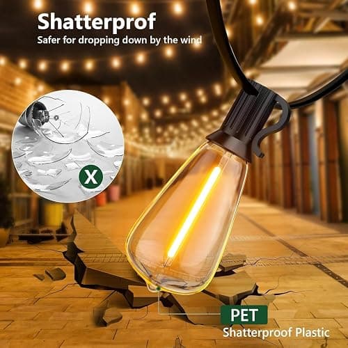 LaPitio 100FT Outdoor String Lights, Waterproof Patio Lights with Shatterproof ST38 Vintage Edison Bulbs, Connectable Outside Hanging Lights for Backyard, Porch, Deck, Balcony, Garden, 2700K Dimmable thumbnail 3