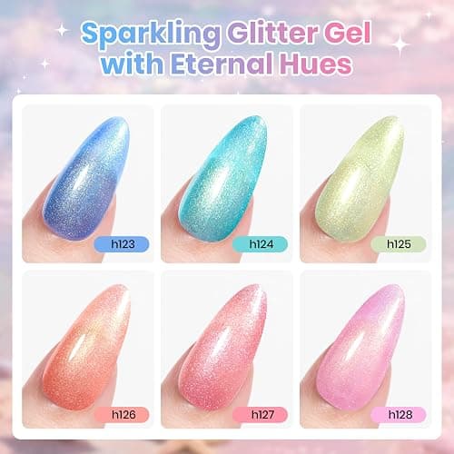 Beetles Glitter Gel Nail Polish Set, Starfish Gleam Summer Pastel Sparkly Gel Polish Set, 6 Colors Blue Pink Nude Shimmer Soak Off Uv Gel Nail Polish for DIY Nail Art Salon Gifts for Women thumbnail 3
