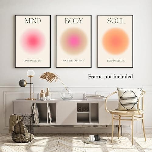 Adyggefy Art Positive Aura Aesthetic Posters 3 Piece Colorful Aura Gradient Canvas Wall Art Spiritual Soul Body Mind Quote Print Painting Danish Pastel Wall Decor for Yoga 12x16in Unframed thumbnail 5