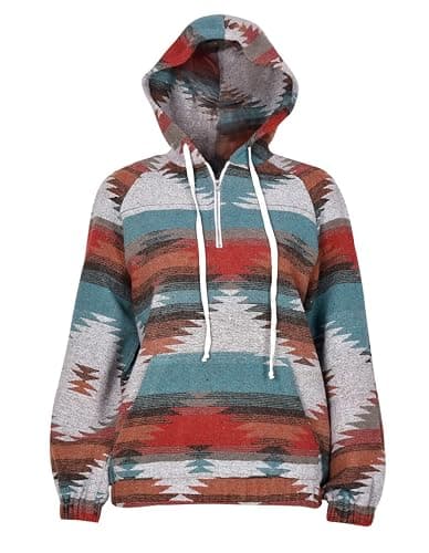 COWOKA Women's Aztec Print Pattern Western Ethnic Half Zip Long Sleeve Pullover Hoodie Sweatshirt thumbnail 2