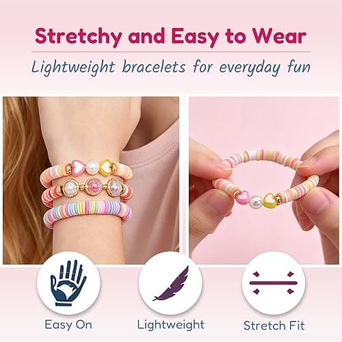 CHENSILAIYI Bracelets for Girls, 10 PCS Colorful Clay Bead Bracelet Set, Stretch Charm Bracelets for Teens, Cute Jewelry Gift for Daughters, Granddaughters, Nieces, Birthday Party Favors thumbnail 4