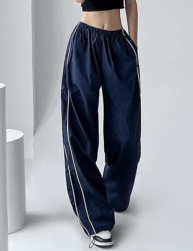 Himosyber Women's Parachute Pants Baggy Elasitc Waist Relaxed Y2K Track Pant Trousers thumbnail 8