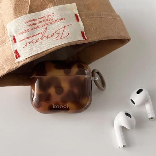 XQAGU for Airpods 3rd Generation Case with Cleaner Kit Tortoise Shell Cute Brown Leopard Cool Aesthetics Shockproof for Airpod Cover Love Keychain-Amber thumbnail 3
