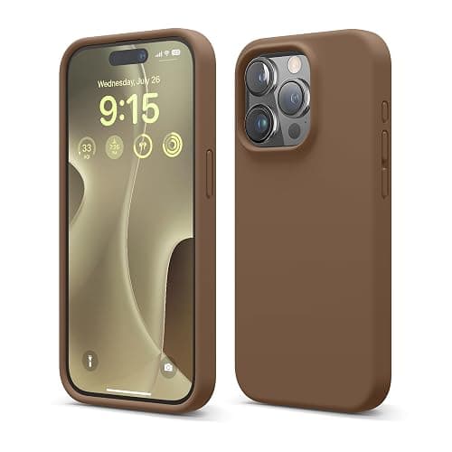 elago Liquid Silicone Case Compatible with iPhone 15 Pro Case, Premium Silicone, Full Body Protective Cover [4 Layer Shockproof Structure], Anti-Scratch Soft Microfiber Lining (Brown) - Image 1