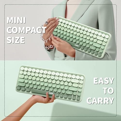 FELiCON Ajazz 308i Kabellose Retro Tastatur, Bluetooth Silent Cute Computer Tastatur mit Runder Punk Tastenkappe, Matte Textur Kompakte 84 Keys, QWERTY, Typewriter Design für PC, Laptop, Mac - Grün thumbnail 4