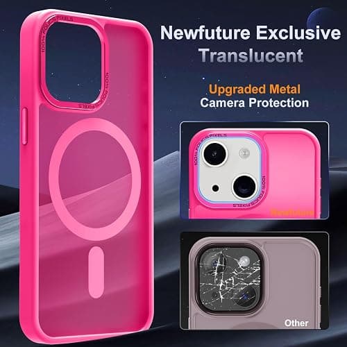 Newfuture Designed for iPhone 15 Case with Strong Magnetic [13 FT Military Drop Protection] [Compatible with Magsafe] Slim Translucent Matte Shockproof with Anti-Fingerprint Phone Case, Hot Pink thumbnail 4