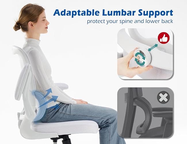 TRALT Ergonomic Office Chair - Desk Chair with Adjustable Lumbar Support Computer Chair - Mesh Comfy Chair with Flip-up Armrests - Gaming Chairs for Adults Home Office (Leather, White) thumbnail 4