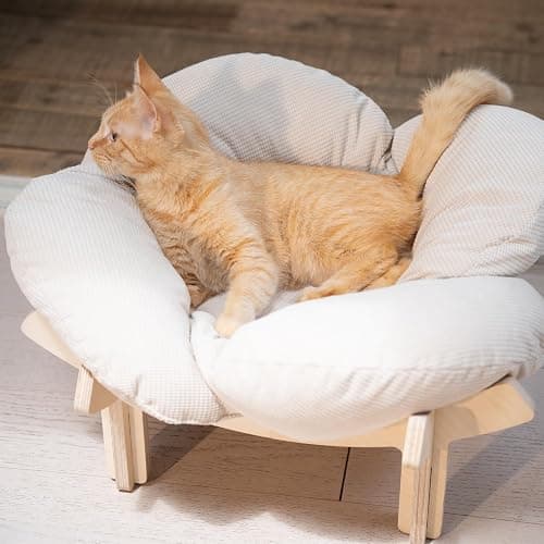CHEERHOME PETS Elevated Cat Bed Wooden with Cushion Fluffy Pet Couch Sofa for Indoor Cats Raised Kitty Lounge Chair Suitable for Puppy, Cat Furniture(White) thumbnail 8