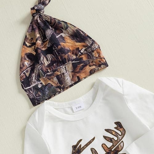 DSOKUHIB Newborn Baby Boy Hunting Outfit Deer Mallard Duck Romper Jungle Camo Pants Set Hat 3 Piece Fall Winter Clothes thumbnail 5