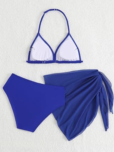 SEGT Girl's 3 Piece Striped Bikini Swimwear Cute Swimsuits Bathing Suit High Waisted with Cover Up Beach Skirt thumbnail 4