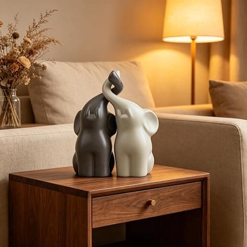 QINJIEJIE Elephant Statue Elephant Figurines Loving Gifts for Women Couples Ivory Wedding Anniversary Modern Ceramic Elephants Sculpture Lucky Elephants Ornament in Love thumbnail 4