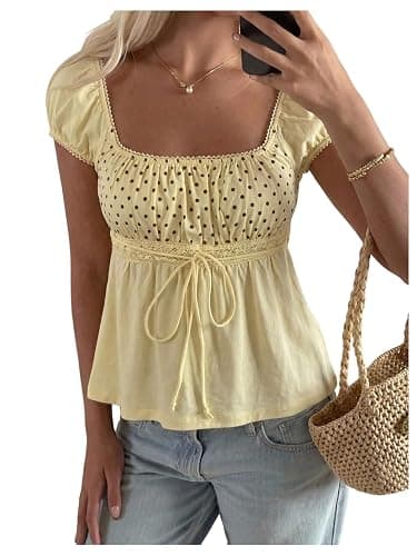 SOLY HUX Women's Square Neck Short Sleeve Peplum Tops Cute Summer Blouse for Teen Girls Babydoll Top T Shirt thumbnail 6