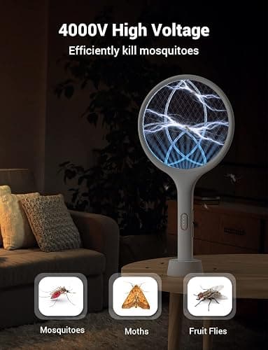 YISSVIC Electric Fly Swatter 4000V Bug Zapper Racket Dual Modes Mosquito Killer with Purple Mosquito Light Rechargeable for Indoor Home Office Backyard Patio Camping thumbnail 3