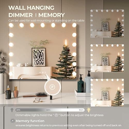 Vanity Mirror Makeup Mirror with Lights,23.6"x 19.6"Large Tabletop Light up Mirror with 17Bulbs,10X Magnification,USB Charging Port,3 Color Touch Control Dimmable Lights,Women Gift thumbnail 3
