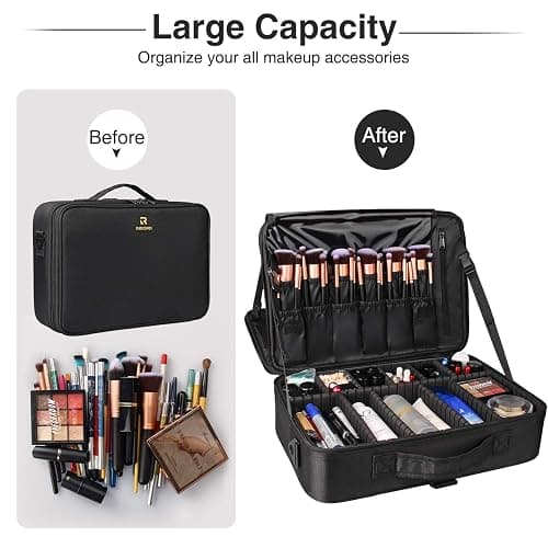 Relavel Makeup Case Large Makeup Bag Professional Train Case 16.5 inches Travel Cosmetic Organizer Brush Holder Waterproof Makeup Artist Storage Box, 3 Layer Large Capacity, with Adjustable Strap thumbnail 3