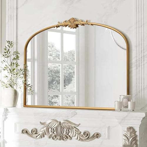 Besdomus Antique Arched Gold Mirror: 40"x30" Large Gleaming Gold Vintage Wall Mounted Mirror - Baroque Traditional Ornate for Fireplace/Bathroom/Living Room - Home Decor for Homemakers thumbnail 4