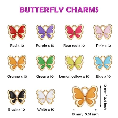 Hicarer 100 Pieces Colorful Butterfly Charms for Jewelry Making Alloy Pendant Jewelry Butterfly Charm for Necklaces Bracelets Earrings DIY Supplies thumbnail 2