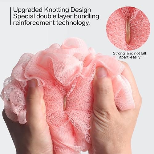 Fishent Loofah Bath Sponge Shower Loofahs, Pack of 4 Pink Soft Loofa Exfoliating Body Scrubber Mesh Shower Puff Pouf Ball Luffa for Women(50g/pcs) thumbnail 5